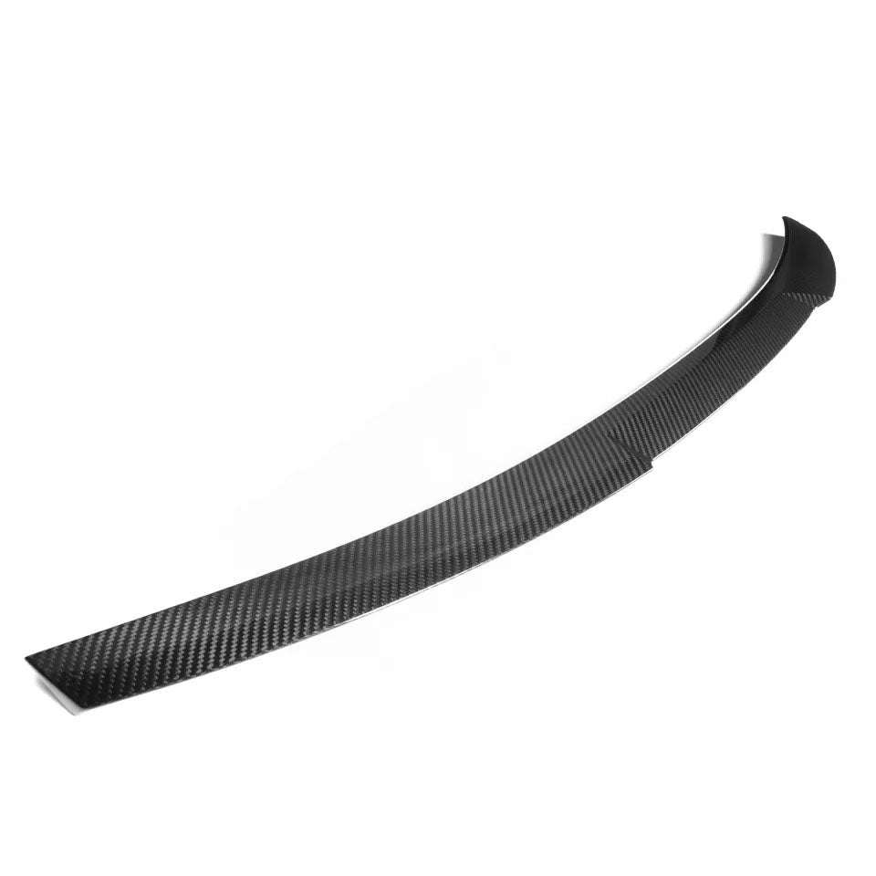 Side angle of M4-style carbon fiber spoiler on Audi A6 C8 sedan