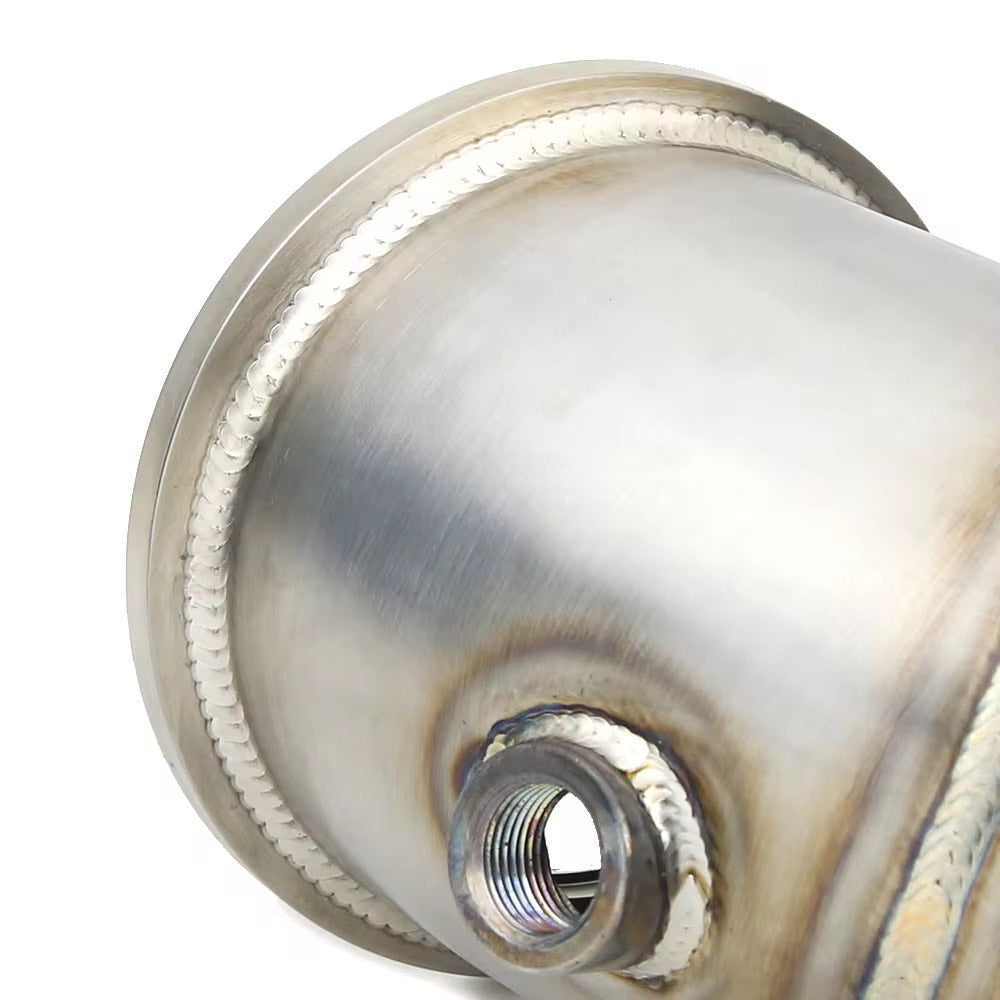 Close-up of BMW B48 downpipe CNC-machined flange