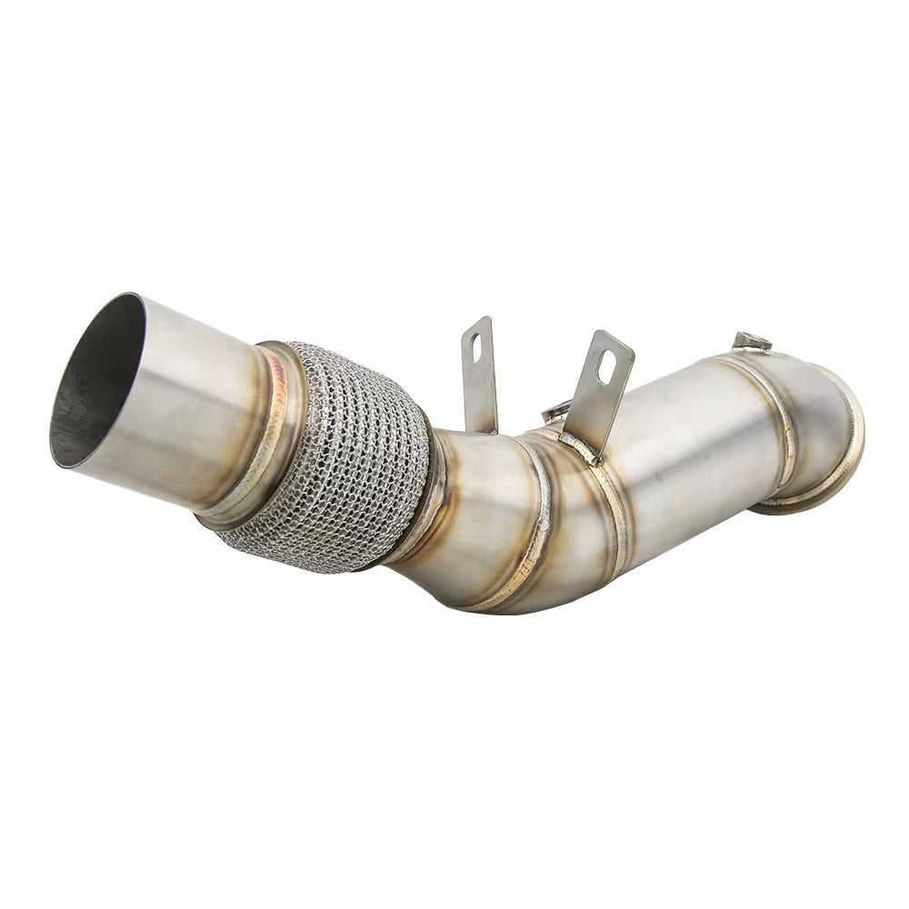 BMW B48 downpipe installed on turbocharged engine