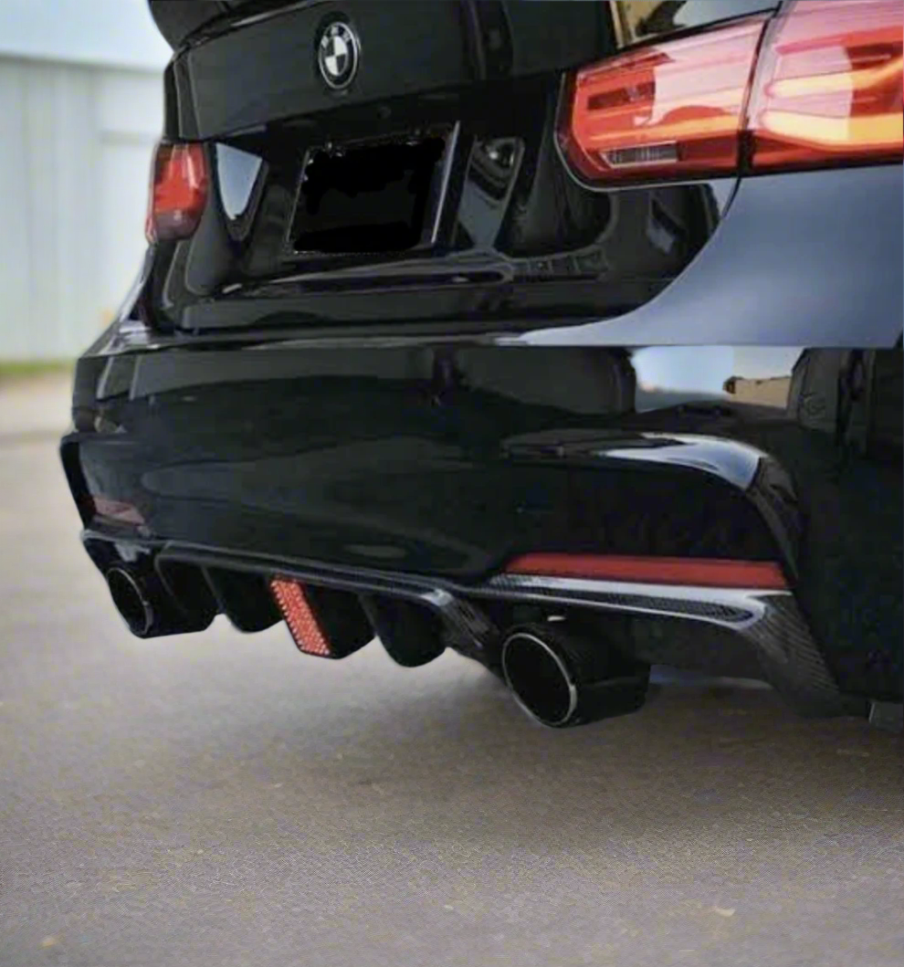 MP Style Carbon Fiber Rear Diffuser with Brake Light for BMW F30 3 Series
