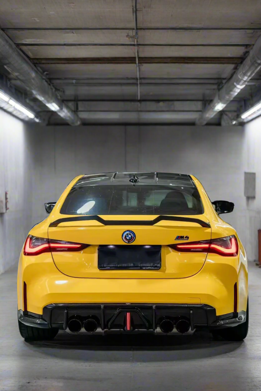 BMW G80 M3 rear spoiler installed – V-style carbon fiber design