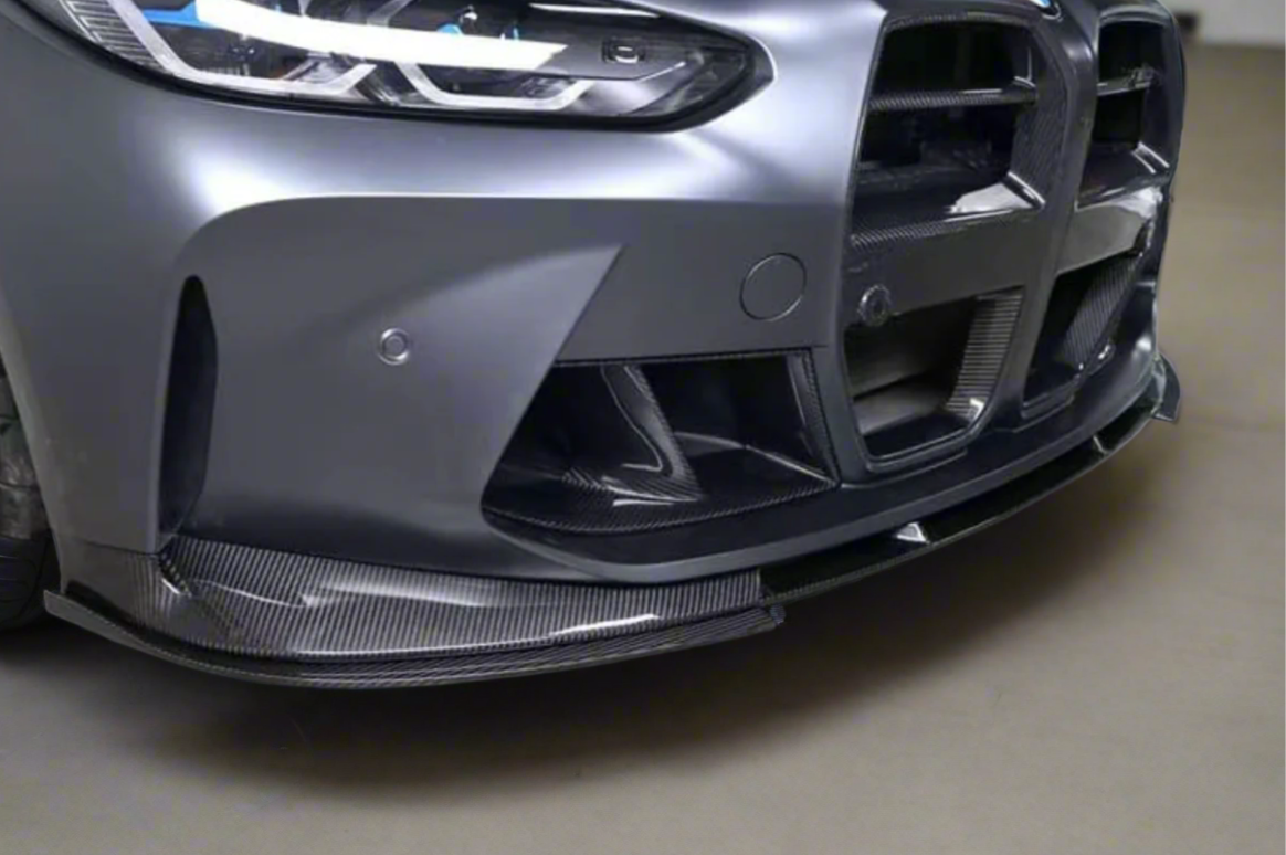 Front view of BMW G80 M3 with premium carbon fiber front lip