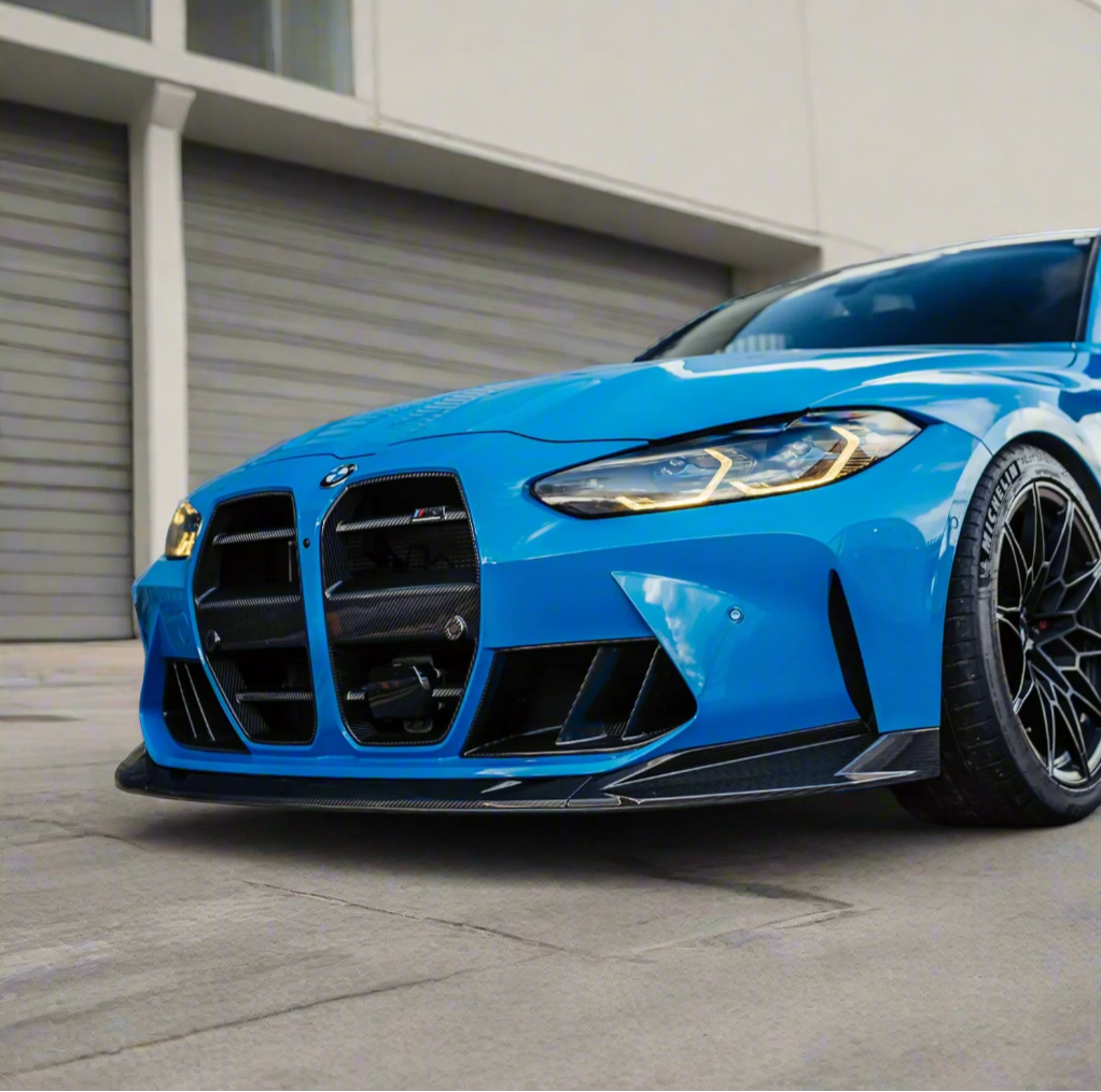 BMW G80 M3 carbon fiber front lip installed front view