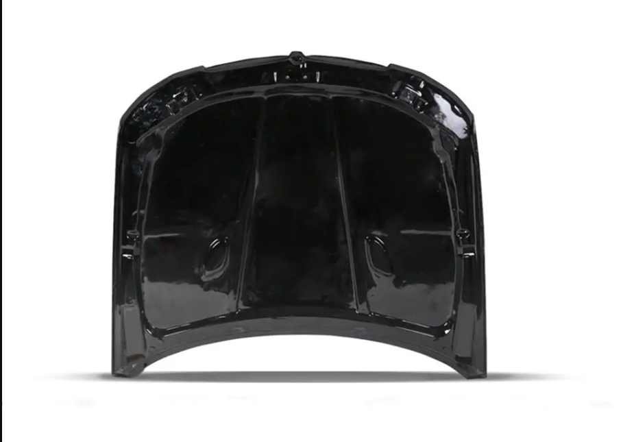 Side profile of E9X 3 Series carbon fiber hood showing lightweight design