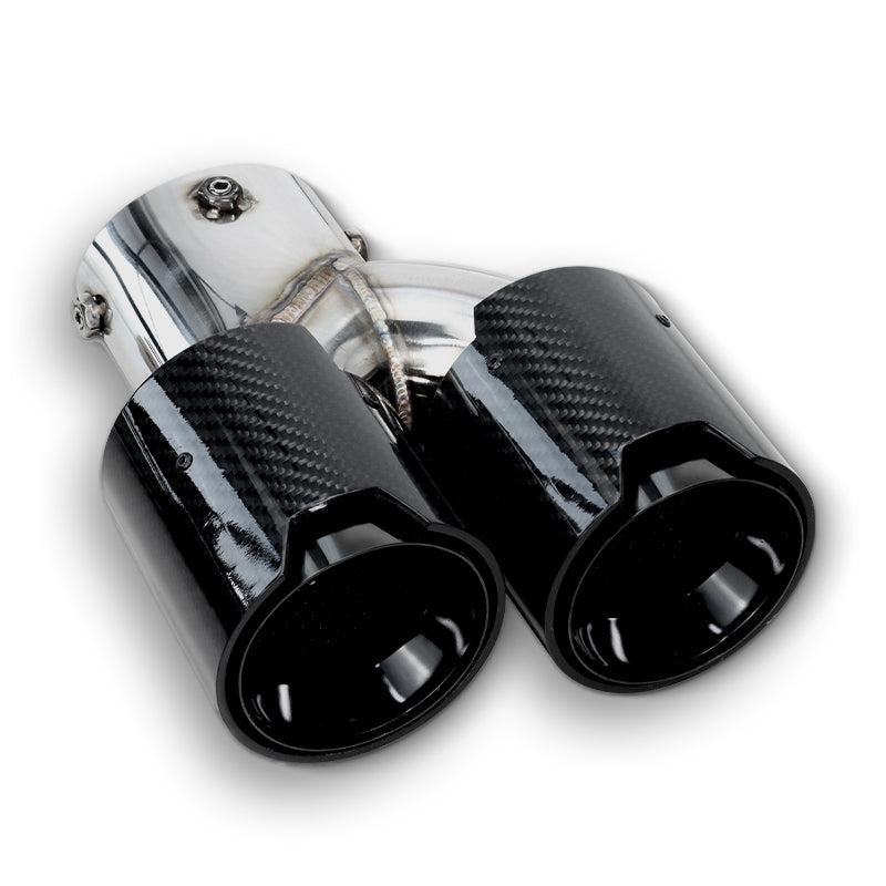 Close-up of MP Style Carbon Fiber Exhaust Tips for BMW G20 3 Series