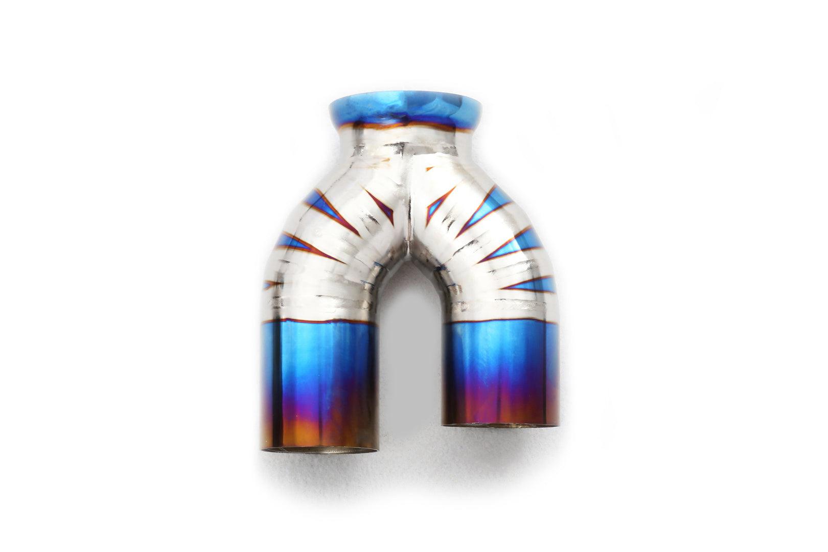 High-performance S55 titanium catback exhaust showing dual-valve system