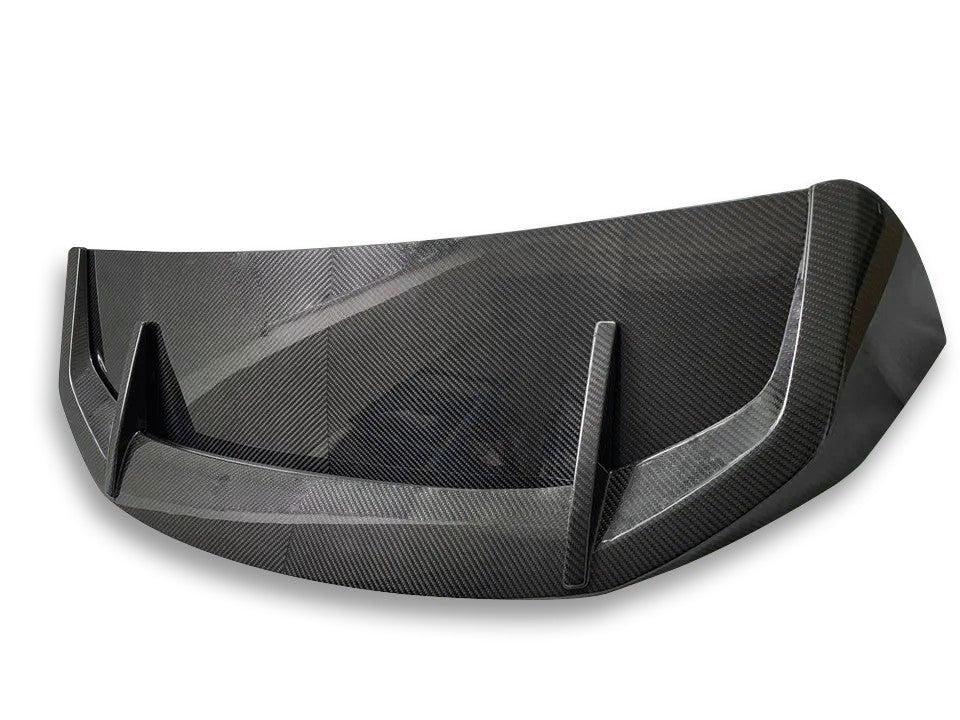 Side view of BMW X3M rear spoiler carbon fiber finish