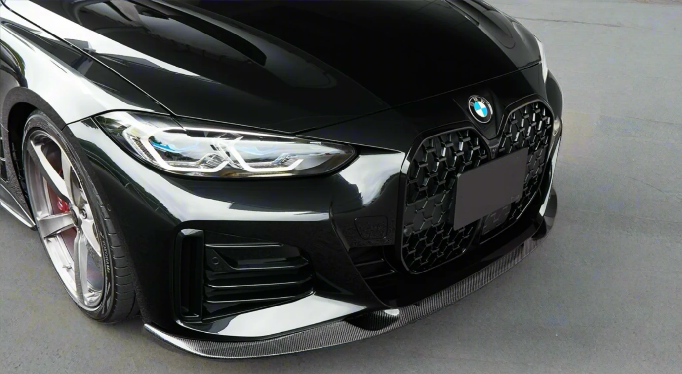 Side angle of BMW G26 4 Series front lip with M Sport package