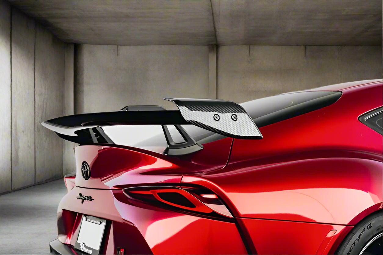 Close-up of Adro Swan Neck Carbon Fiber Wing for Toyota A90 Supra