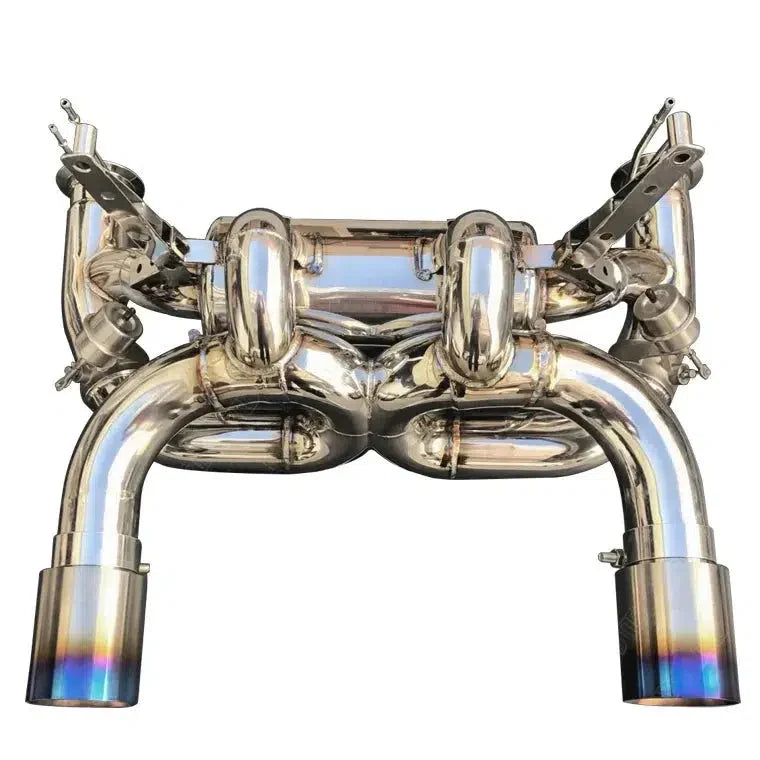 Rear view showing Aventador SVJ exhaust with muffler installed