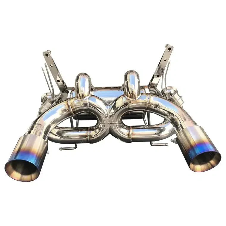 Front view of Lamborghini Aventador SVJ titanium exhaust system