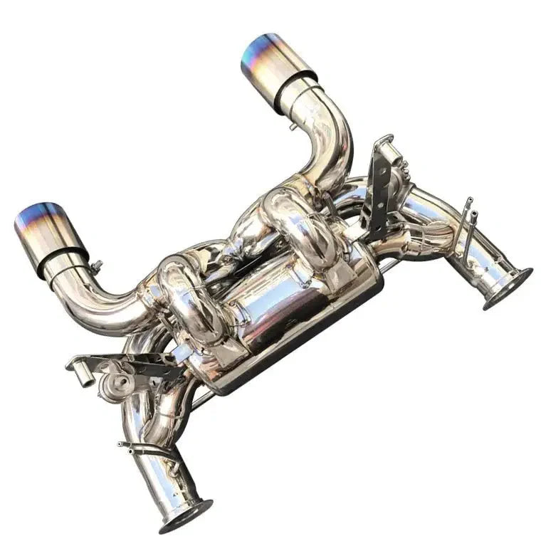 Close-up of TIG-welded Lamborghini Aventador SVJ exhaust pipes