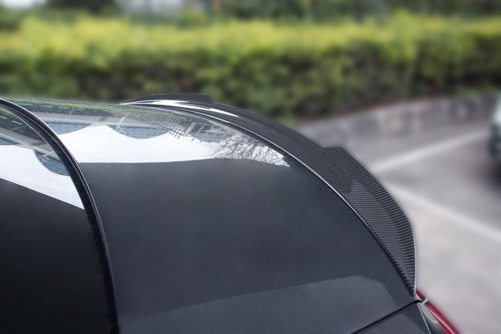 Detail of lightweight UV-resistant carbon fiber spoiler for CLS C257 sedan