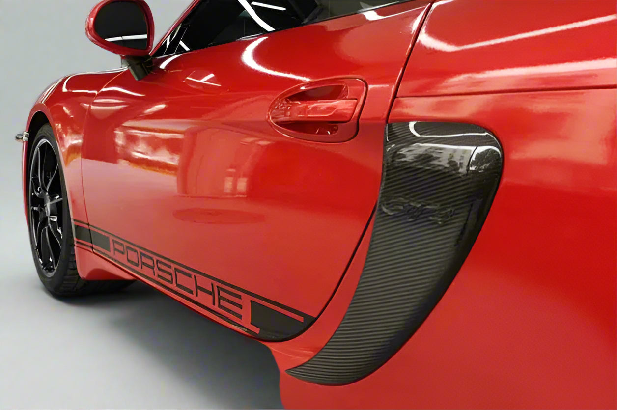 GT4-style carbon fiber side air vents for Porsche 981 Cayman and Boxster (2012-2016) - high-performance, aerodynamic upgrade