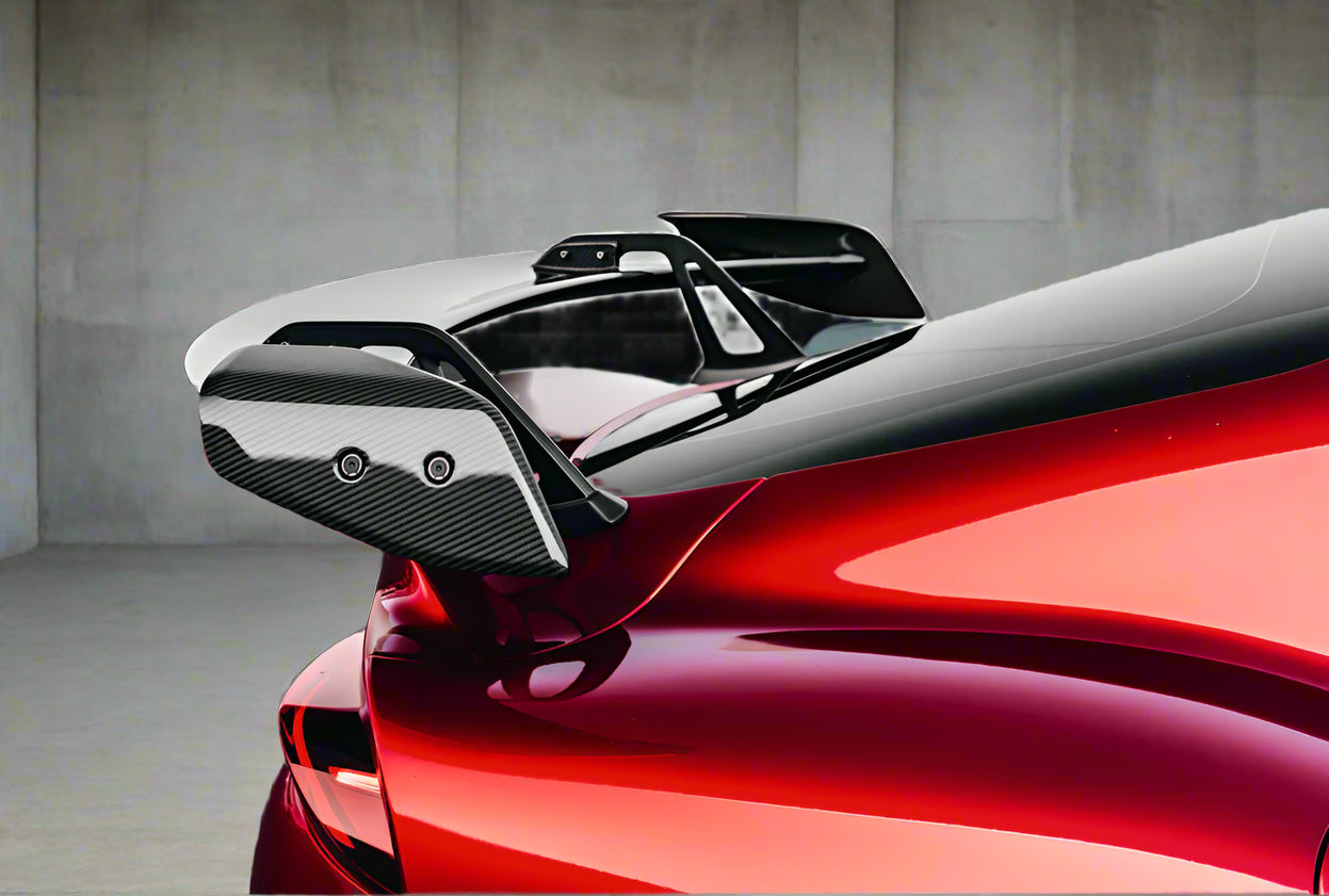 Toyota A90 Supra with Adro Swan Neck Carbon Fiber Wing Installed