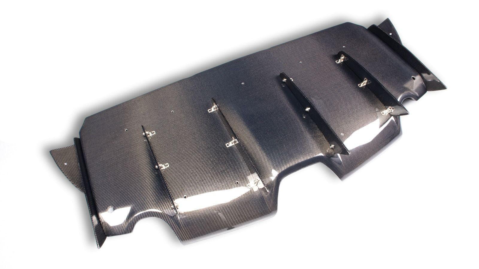 Close-up of VRS Style carbon fiber rear diffuser for Toyota GR Supra A90