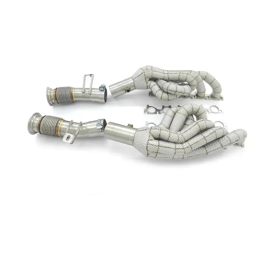 Lamborghini Huracan Exhaust Manifold Headers with Catless Secondary Pipes and Heat Shield for Enhanced Performance