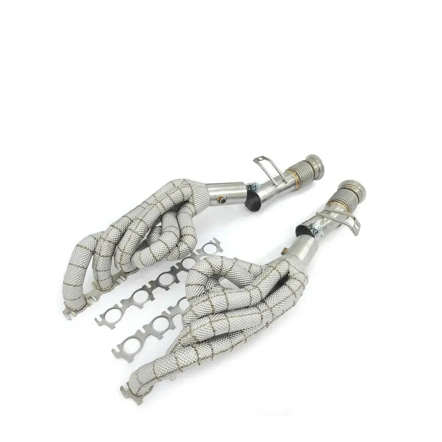 Premium Lamborghini Huracan Exhaust Manifold Headers and Cat-Delete Pipes with Heat Shielding for Power Boost