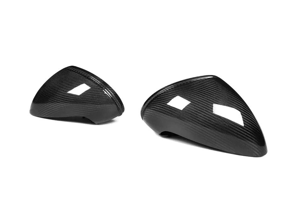 Porsche 981 Cayman carbon fiber mirror caps close-up